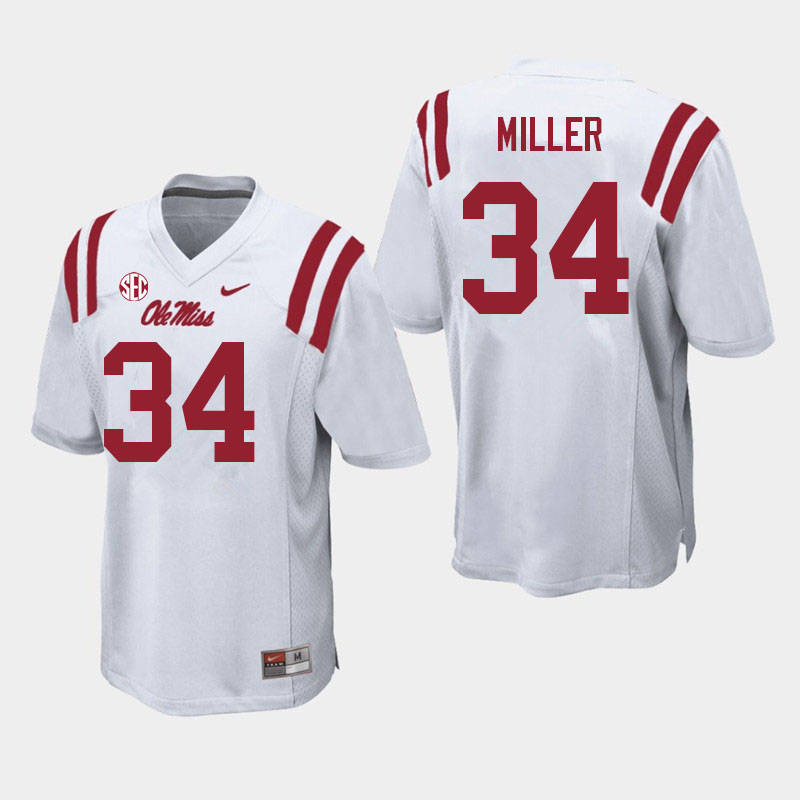 Bobo Miller Ole Miss Rebels NCAA Men's White #34 Stitched Limited College Football Jersey MJF0458WU